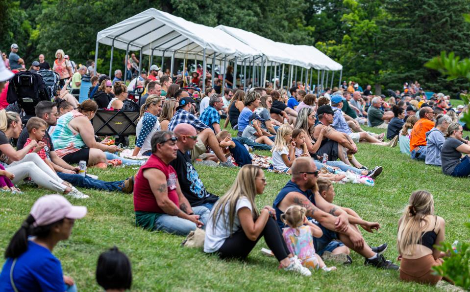 Spectators watch the tractor pull at Sussex Lions Daze in Village Park on Sunday, July 11, 2021. A tractor pull is part of the event again this year.