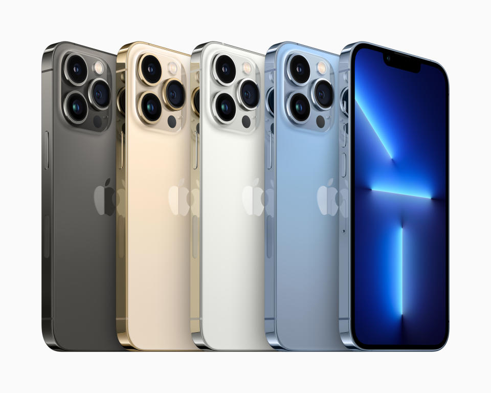 iPhone 13 Pro and iPhone 13 Pro Max will be available in four stunning finishes including graphite, gold, silver, and sierra blue. (PHOTO: Apple)