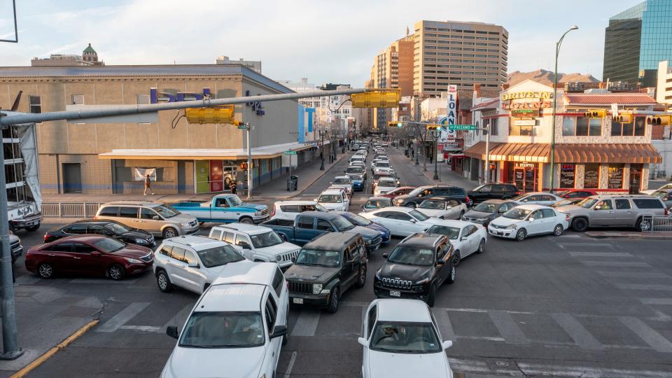 Southbound traffic to Mexico clogs Downtown El Paso streets nearly every weekday as border residents commute to Ciudad Juarez. Tens of thousands of border residents crisscross the border for work, school and recreation every day.