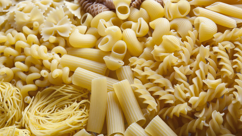 Varieties of uncooked pasta in pile