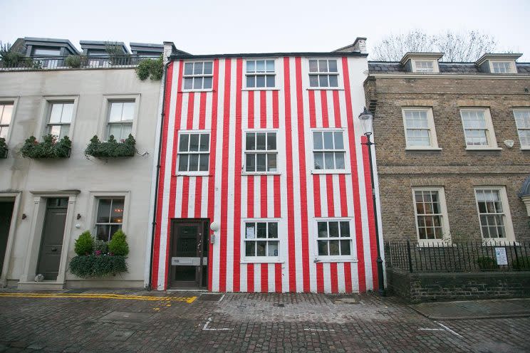 The 'eyesore' striped house in Kensington, West London (SWNS)