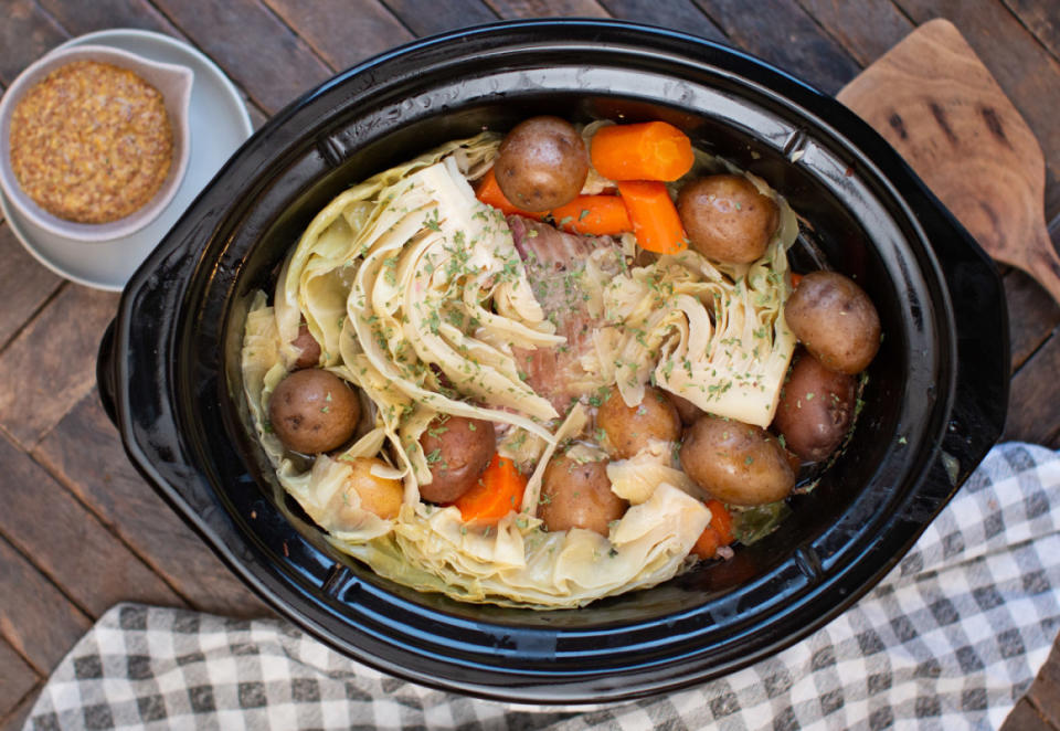 <p>The Magical Slow Cooker</p><p>Love the classic way to serve corned beef? Here is my tried and true recipe.</p><p><strong>Get the recipe: <a href="https://www.themagicalslowcooker.com/corned-beef-and-cabbage/" rel="nofollow noopener" target="_blank" data-ylk="slk:Slow Cooker Corned Beef and Cabbage;elm:context_link;itc:0;sec:content-canvas" class="link ">Slow Cooker Corned Beef and Cabbage</a></strong></p>