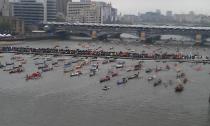 Bird's eye view of the flotilla coming down the Thames