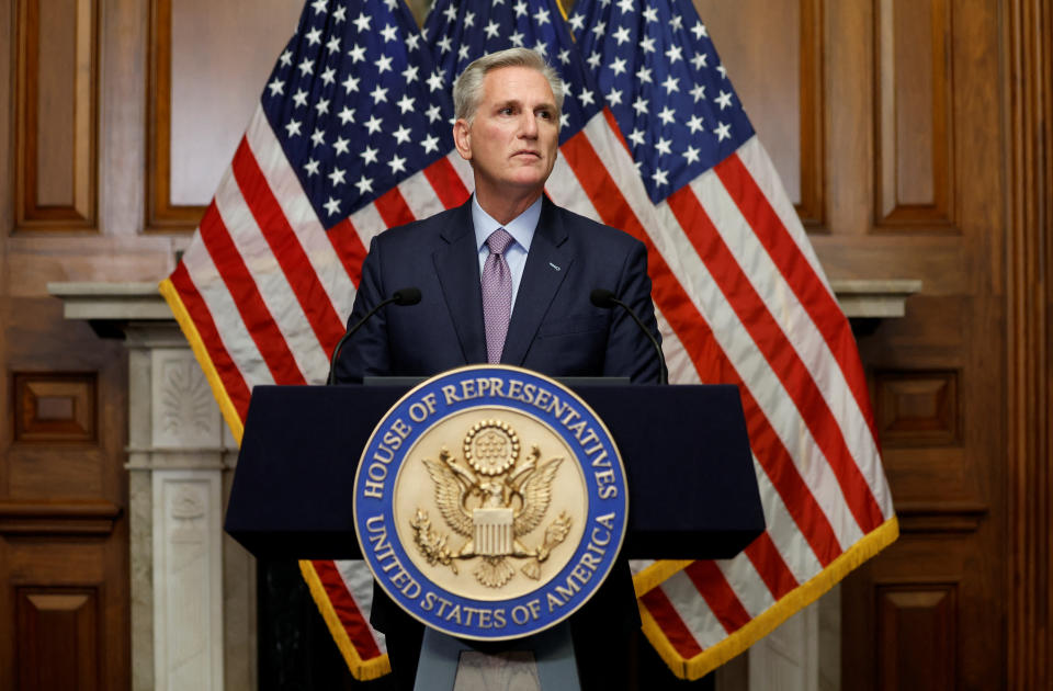 共和黨籍議長麥卡錫（Kevin McCarthy）成為美國史上首位遭罷免的眾議院議長。圖片來源：REUTERS/Jonathan Ernst