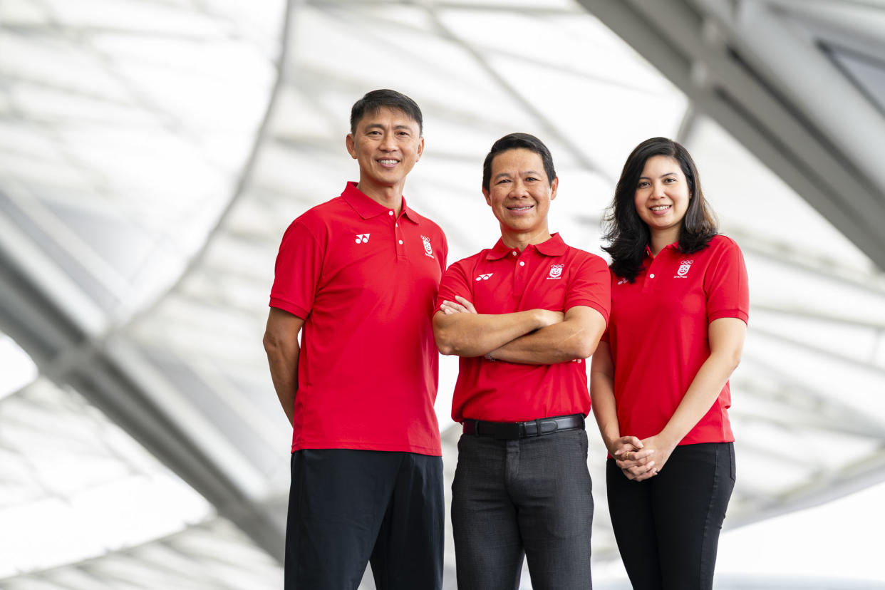 The chefs de missions appointed for the 2023 SEA Games: (from left) Lim Tong Hai, Dr Hing Siong Chen and Jasmine Yeong-Nathan. (PHOTO: Kong Chong Yew/SNOC)