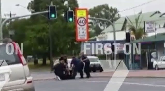 Police confronted the man in the middle of the highway after an alleged disturbance. Source: 7News