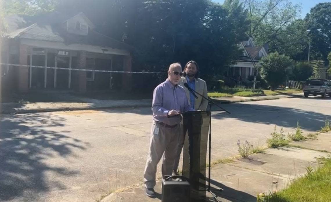 Mayor Lester Miller speaks at a press conference celebrating the county’s 700th blighted structure demolition.