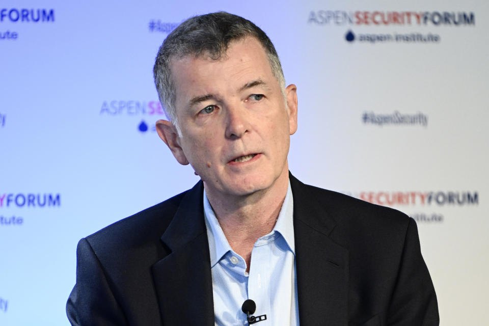 Richard Moore, the chief of MI6, speaks at the Aspen Security Forum in Aspen, Colo., in July 2022. (NBC News)
