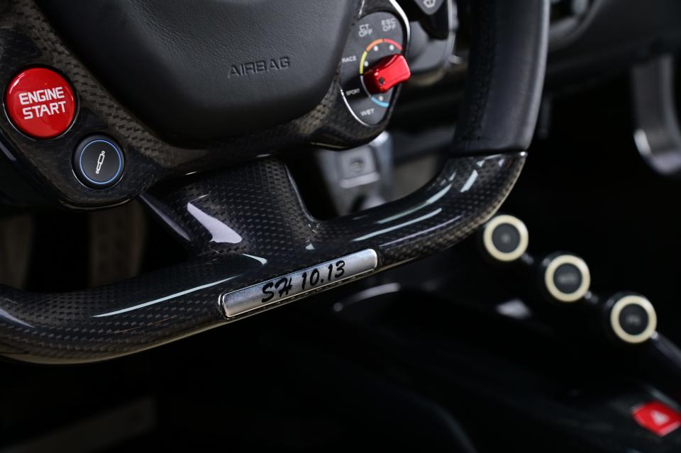 Among the various custom touches in Sammy Hagar's 2015 Ferrari LaFerrari is the steering wheel, a carbon fiber beauty that also features the musician's initials and birth month and day.