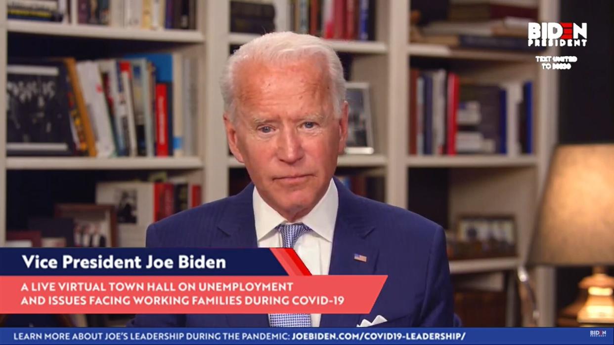 In this screengrab from Joebiden.com, Democratic presidential candidate and former U.S. Vice President Joe Biden speaks from his home on April 8, 2020 in Wilmington, Delaware. (Photo: Handout via Getty Images)