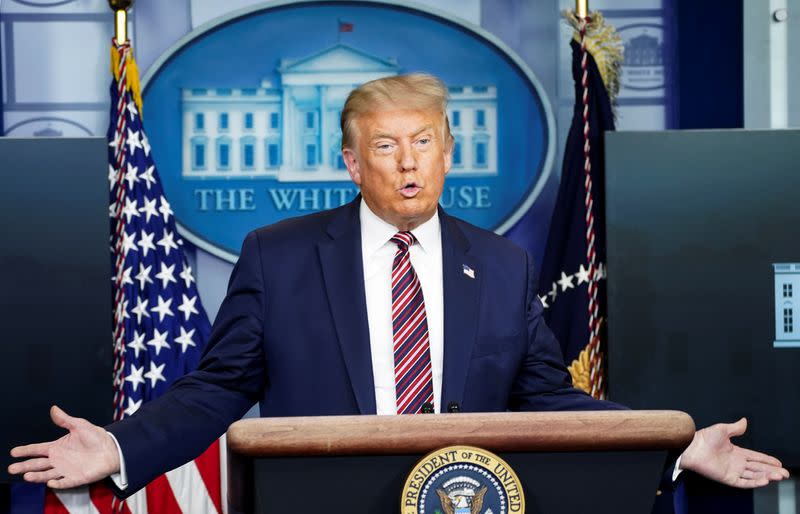 U.S. President Trump holds coronavirus disease (COVID-19) pandemic response briefing at the White House in Washington