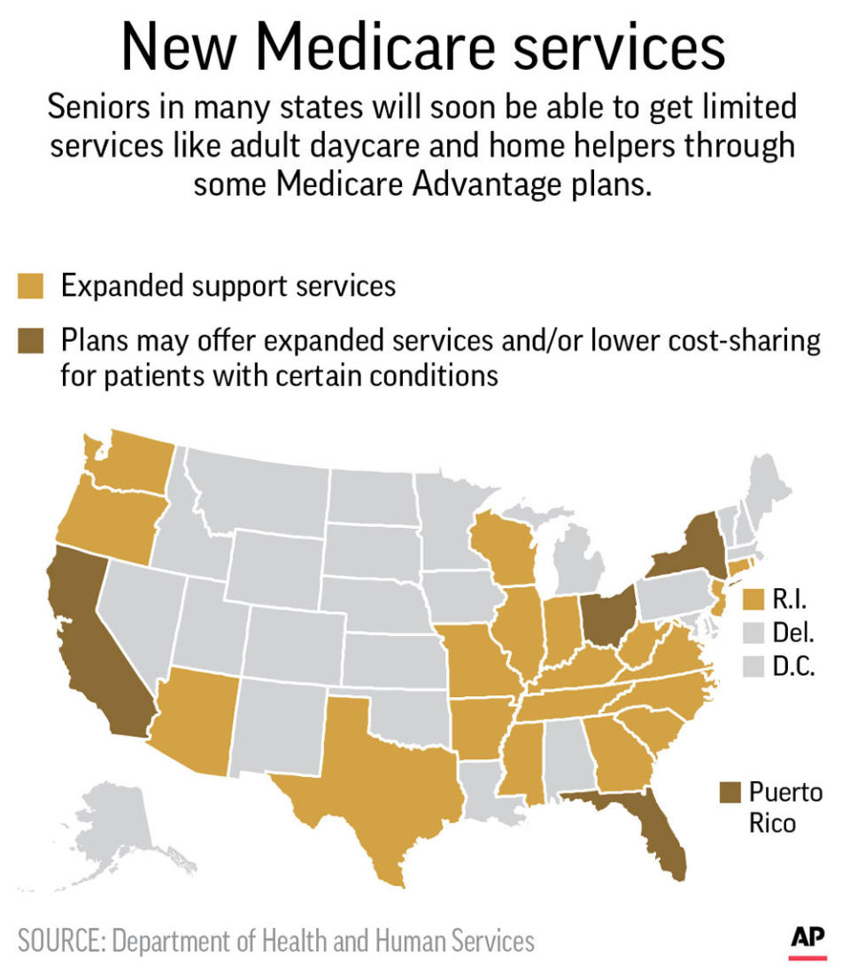 Map shows where some new Medicare Advantage support services are available; 2c x 4 inches; 96.3 mm x 101 mm;