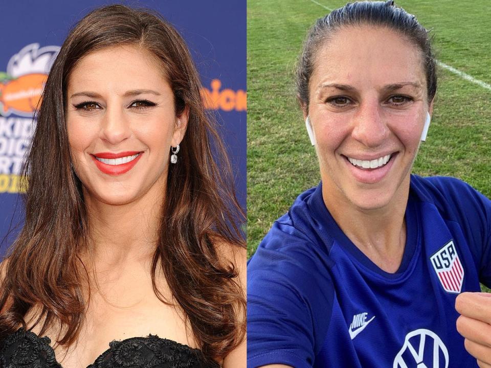 Carli Lloyd with makeup (left) and the athlete without makeup (right).