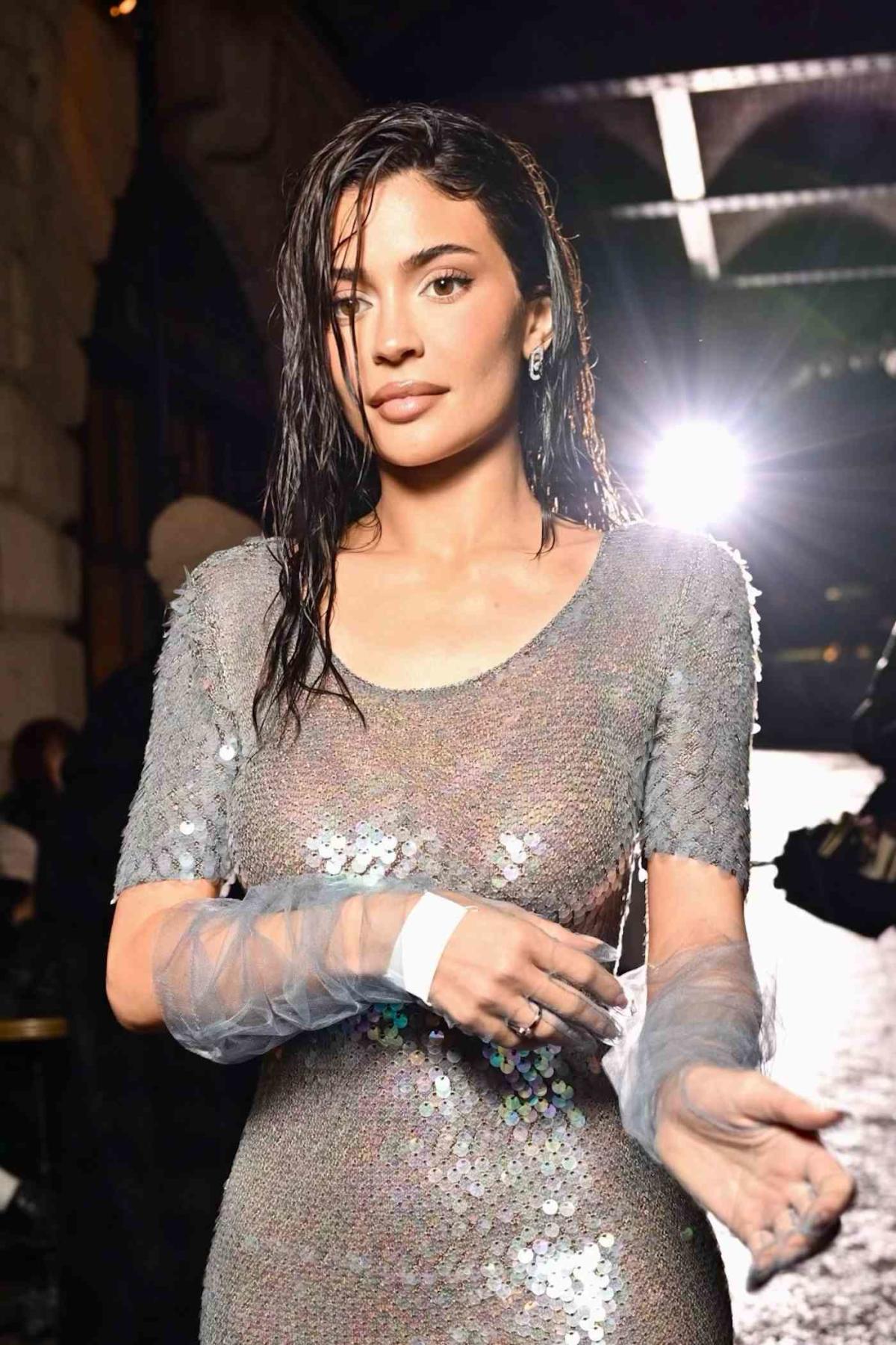 Kylie Jenner Wore a Completely Sheer Sequined Dress With Slouchy