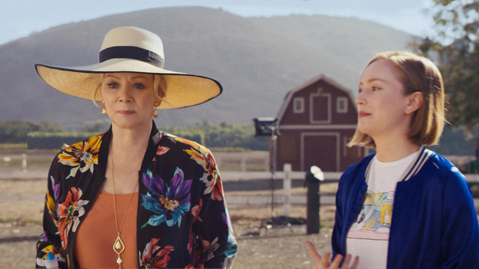 Jean Smart's Deborah looks solemn as Hannah Einbinder's Ava talks to her in Hacks season 2