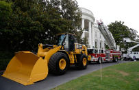 <p>U.S.-made products from all 50 states, including an iconic Yellow Iron from Caterpillar Inc., are on display on the South Lawn of the White House as part of a “Made in America” product showcase event in Washington, D.C. on July 17, 2017. (Olivier Douliery/AFP/Getty Images) </p>