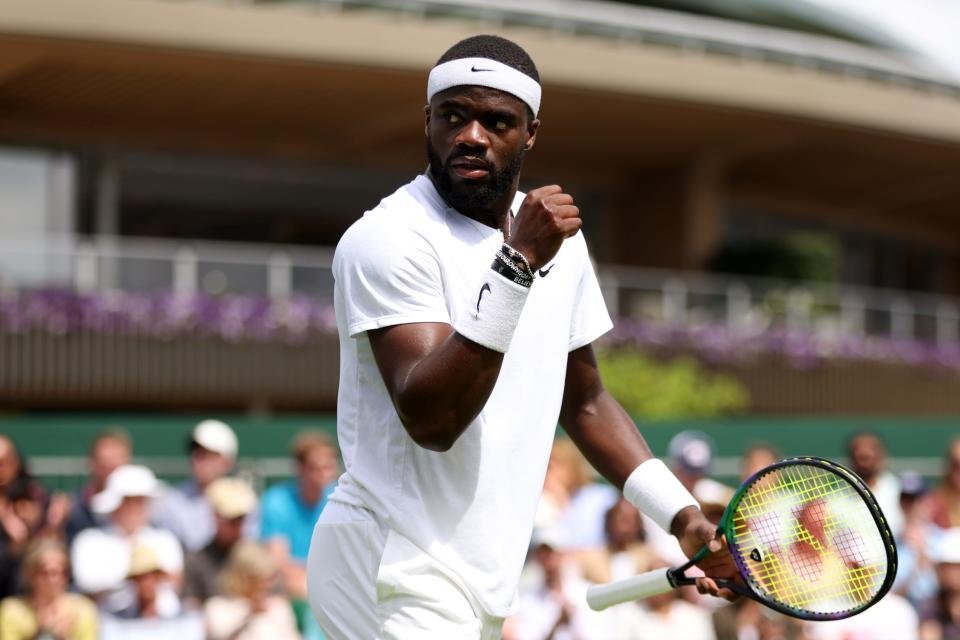 Frances Tiafoe celebrates a point against Maximilian Marterer in the second round.