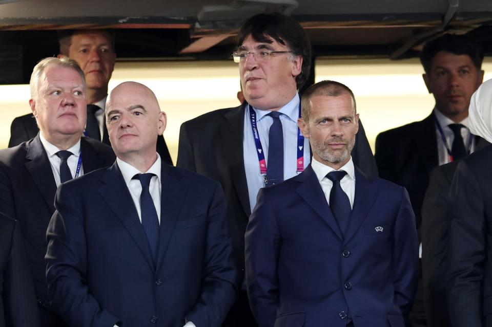 Fifa president Gianni Infantino and Uefa president Aleksander Ceferin at the 2023 Champions League final in May (Getty Images)