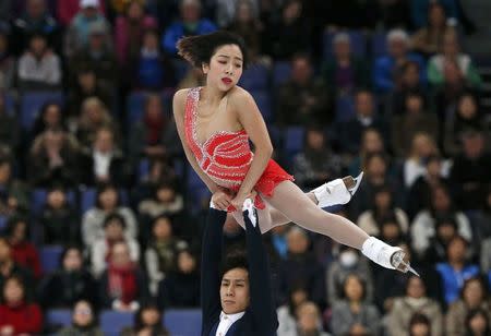 Figure Skating - ISU World Championships 2017 - Pairs Free Skating - Helsinki, Finland - 30/3/17 - Sui Wenjing and Han Cong of China compete. REUTERS/Grigory Dukor