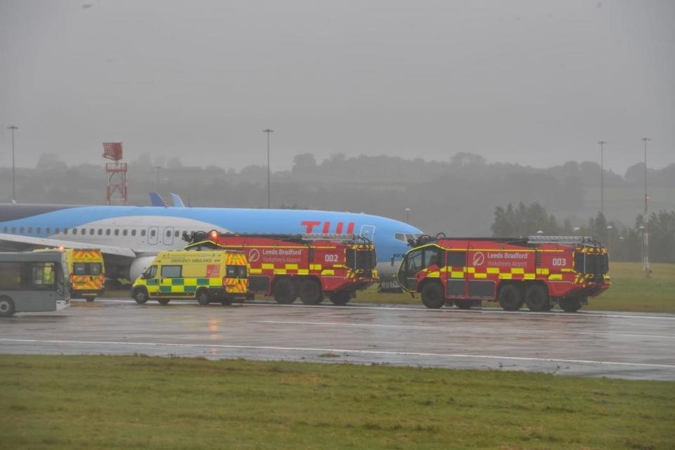 A Boeing 737-800 flying in from Corfu overran the runway at Leeds Bradford airport (Bradford T&A / SWNS)