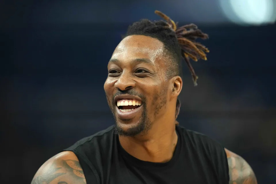 Apr 7, 2022; San Francisco, California, USA; Los Angeles Lakers center Dwight Howard (39) before the game against the Golden State Warriors at Chase Center. Mandatory Credit: Darren Yamashita-USA TODAY Sports