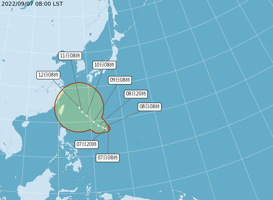 台灣東南方海面上新形成一個熱帶低氣壓TD15。（圖／翻攝自氣象局）