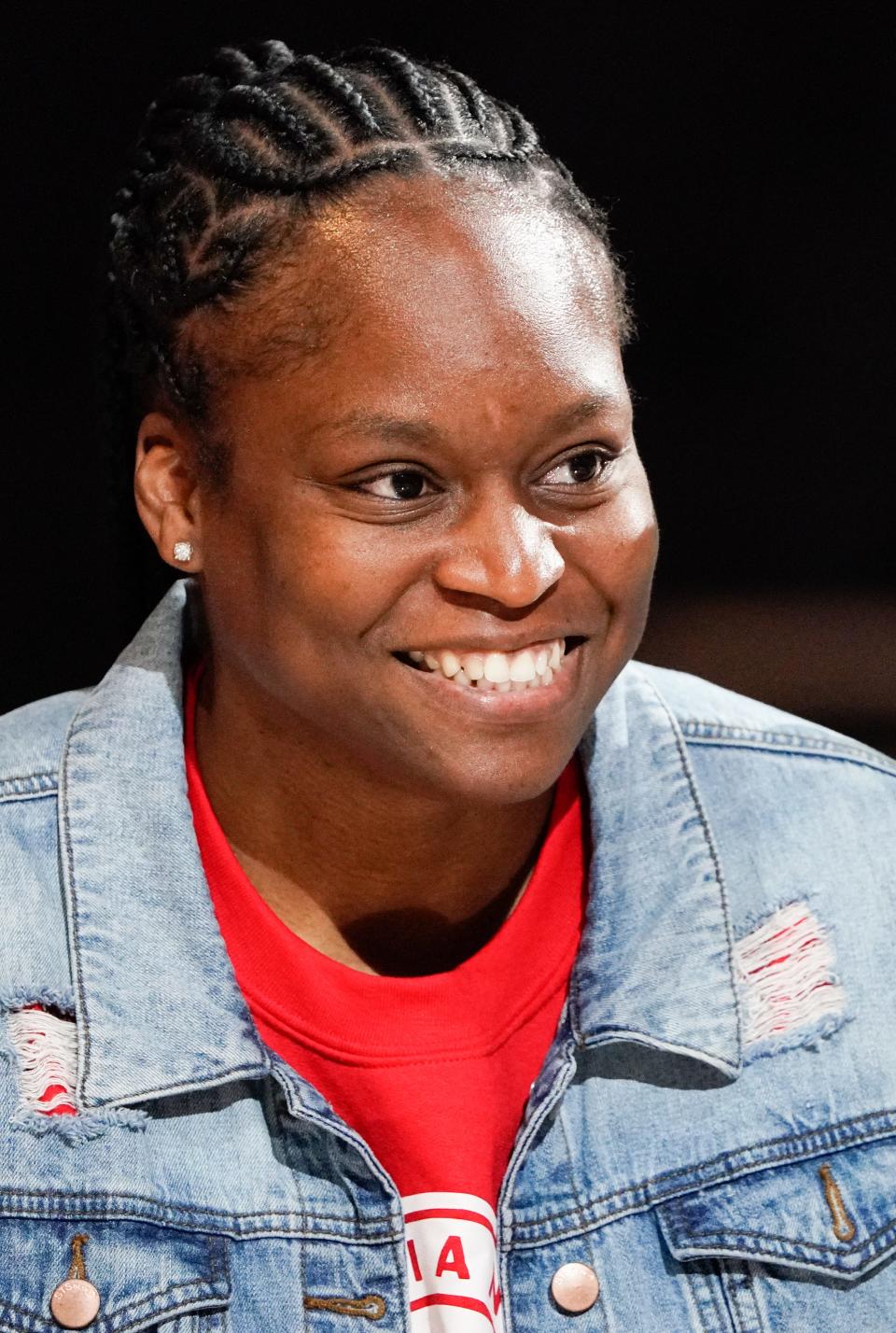 Karima Christmas-Kelly and fellow members of the 2012 WNBA championship Indiana Fever team were honored at halftime during a game between the Indiana Fever and the Connecticut Sun on Sunday, May 22, 2022, at Gainbridge Fieldhouse in Indianapolis. 