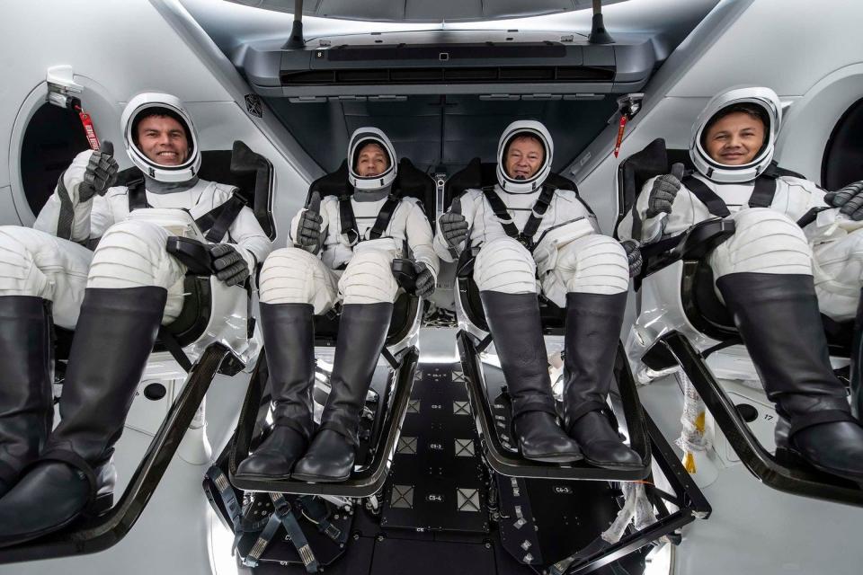 From left to right, Axiom-3 Mission Specialist Marcus Wandt, Pilot Walter Villadei, Commander Michael López-Alegría and Mission Specialist Alper Gezeravcı.
