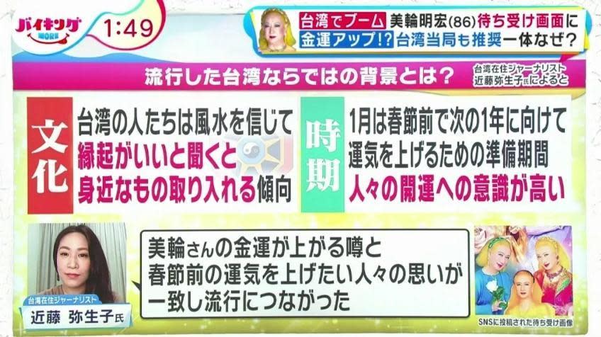 節目分析台灣人相信風水，也因為即將迎接新年，對於開運資訊特別敏感。（翻攝自富士電視台畫面）