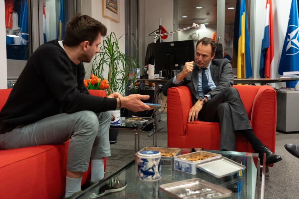 Dutch Foreign Trade Minister Geoffrey van Leeuwen speaks with the Kyiv Independent in Kyiv, Ukraine, on Dec. 15, 2023. (Olena Zashko / The Kyiv Independent)