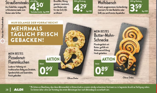 In seinem aktuellen Prospekt bewirbt Aldi die Pizzadonut-Flammkuchen als Aktionsware. (Bild: Aldi/Screenshot Yahoo)