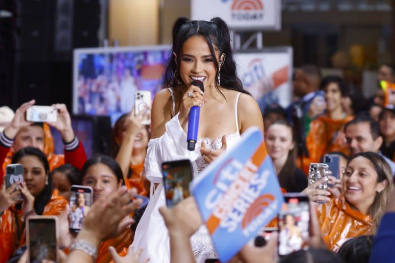 Becky G performs on "Today" in 2023. File Photo by John Angelillo/UPI