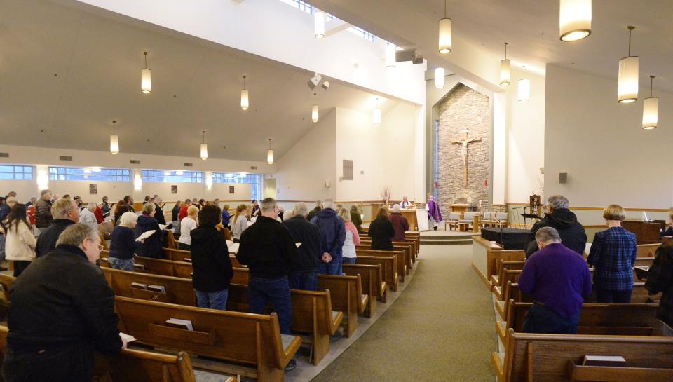 Mass is celebrated at Our Lady of the Lake Parish in Edinboro on Ash Wednesday in 2020. St. Anthony of Padua Parish in Cambridge Springs will merge into Our Lady of the Lake.