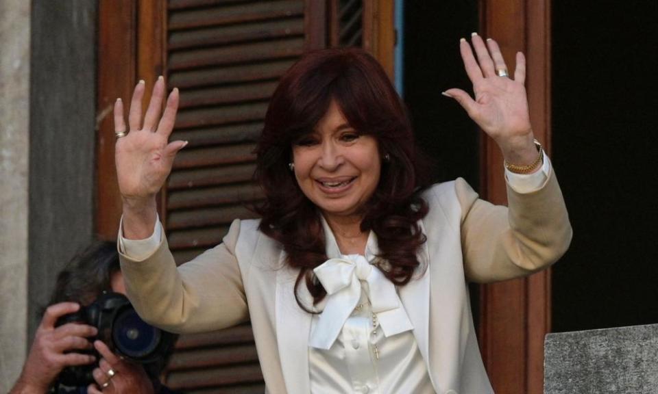 Cristina Fernández de Kirchner waves to supporters in Buenos Aires in August 2022.