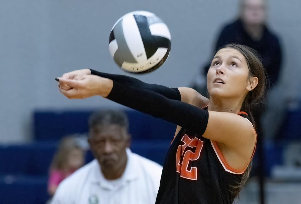 Marlington’s Layne Graffice passes the ball during the district final against Jefferson Area, Saturday, Oct. 28, 2023, in Niles.