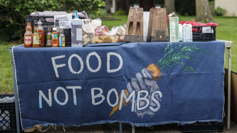 Food Not Bombs table with donated food on it