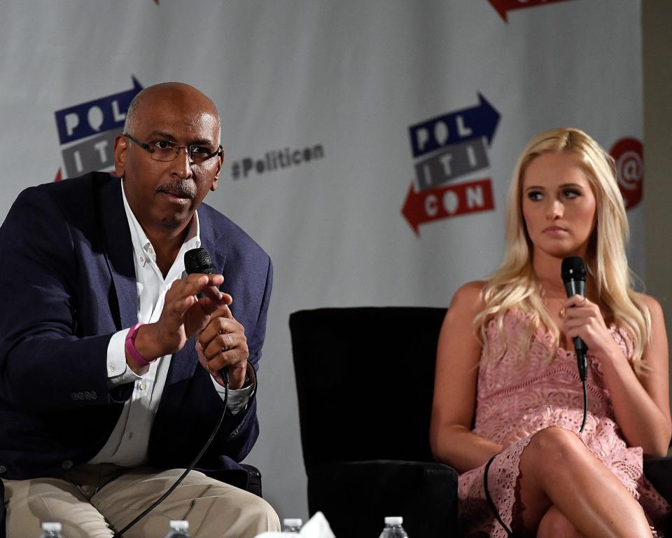 Michael Steele (L) and Tomi Lahren at the 'Now What, Republicans?' panel during Politicon at Pasadena Convention Center on July 30, 2017 in Pasadena, California.