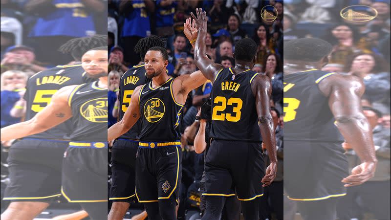 柯瑞（Stephen Curry）投進5顆三分球攻下30分。（圖／翻攝自勇士推特）