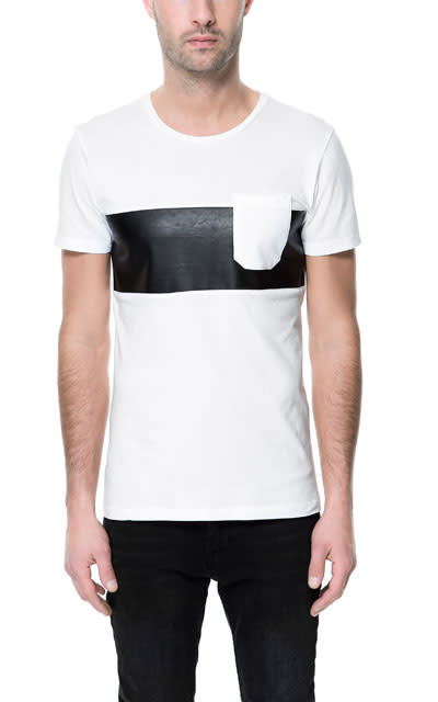 Zara T-Shirt With Faux Leather Stripe