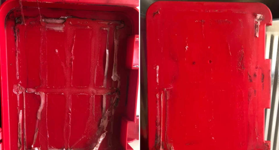 The mum found mould in the box. Somehow water got under the silicone filling. Source: Facebook