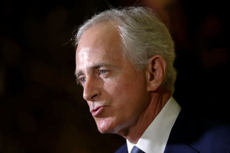 U.S. Senator Bob Corker (R-TN) speaks to members of the news media after meeting with U.S. President-elect Donald Trump at Trump Tower in New York, U.S., November 29, 2016. REUTERS/Mike Segar