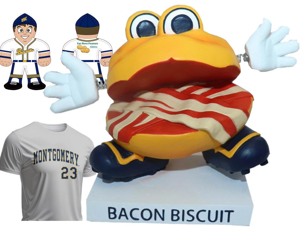 Montgomery Biscuits giveaway items planned for the week of May 30-June 4 include a "Shirseys" (jerseys in t-shirt form), a Biscuit player pillows, and Bacon Biscuit bobbleheads.