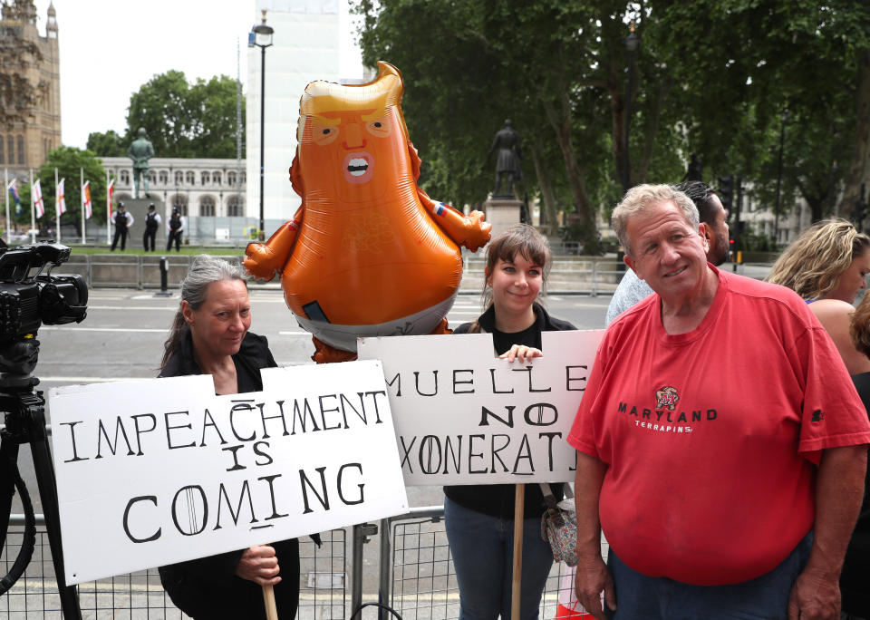 Protesters near Westminster Abbey, London, during the first day of the state visit of US President Donald Trump to the UK.