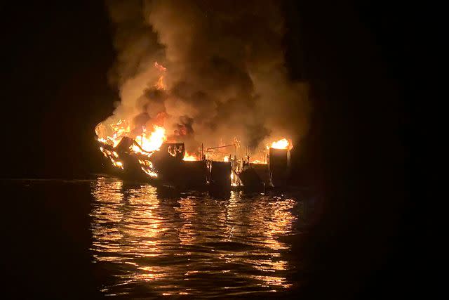 <p>Santa Barbara County Fire Department via AP</p> Dive boat Conception