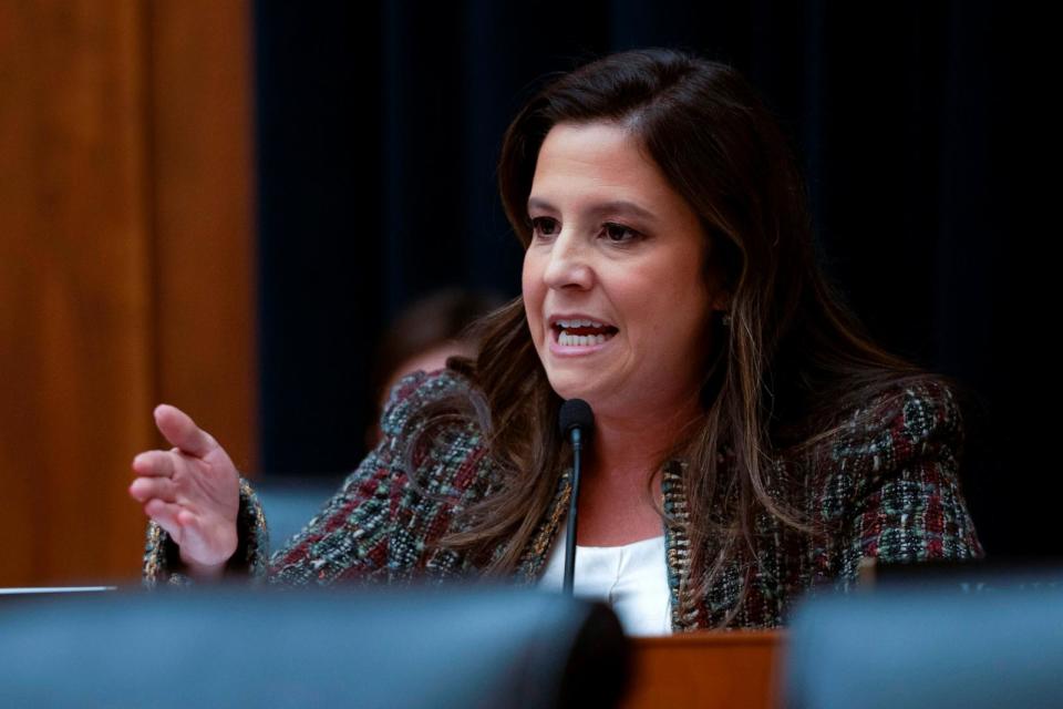 PHOTO: Rep. Elise Stefanik speaks during a hearing of the House Committee on Education on Capitol Hill, Dec. 5, 2023 in Washington. (Mark Schiefelbein/AP)