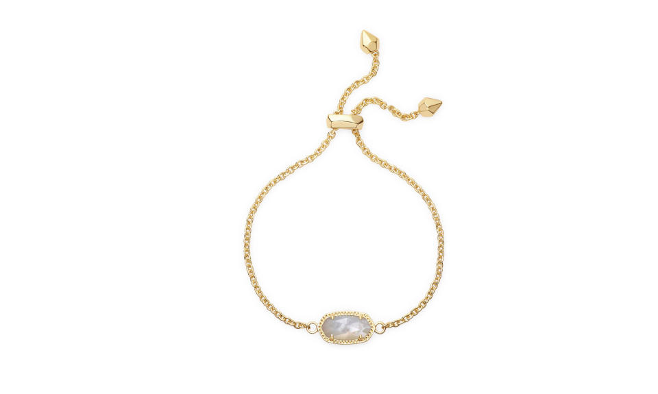 <p>Elaina adjustable chain bracelet in ivory pearl, $50, <a rel="nofollow noopener" href="https://www.kendrascott.com/gift-guide/to-give/gifts-%2450-and-under/elaina-gld.html?cgid=gifts-50-and-under&dwvar_elaina-gld_stoneColor=217#start=10" target="_blank" data-ylk="slk:kendrascott.com;elm:context_link;itc:0;sec:content-canvas" class="link ">kendrascott.com</a> </p>