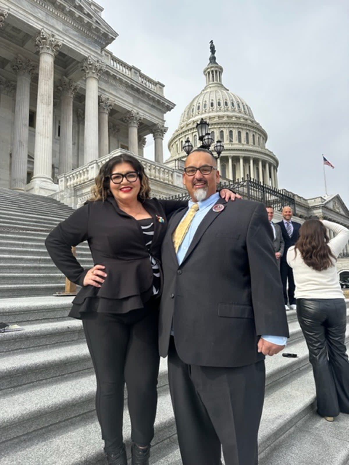 Richard Fierro, of Colorado Springs, poses with his wife in Washington DC, where he was attending the State of the Union after subduing the gunman during November’s Club Q attack in his hometown (Richard Fierro)
