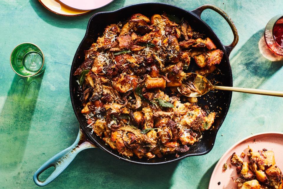 Cooking your stuffing in a cast-iron pan is safer (and cuter!) than cooking it in the bird.