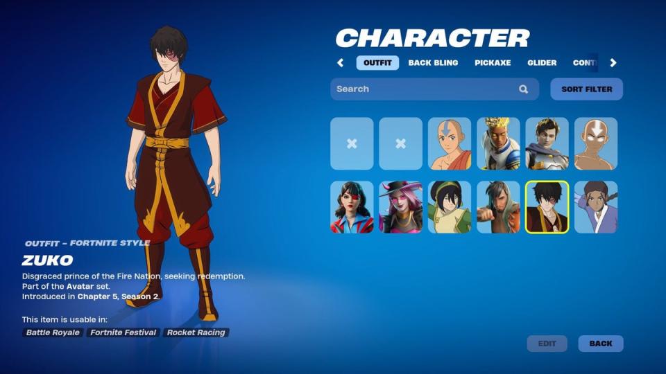 Zuko from Avatar: The Last Airbender (Epic Games)