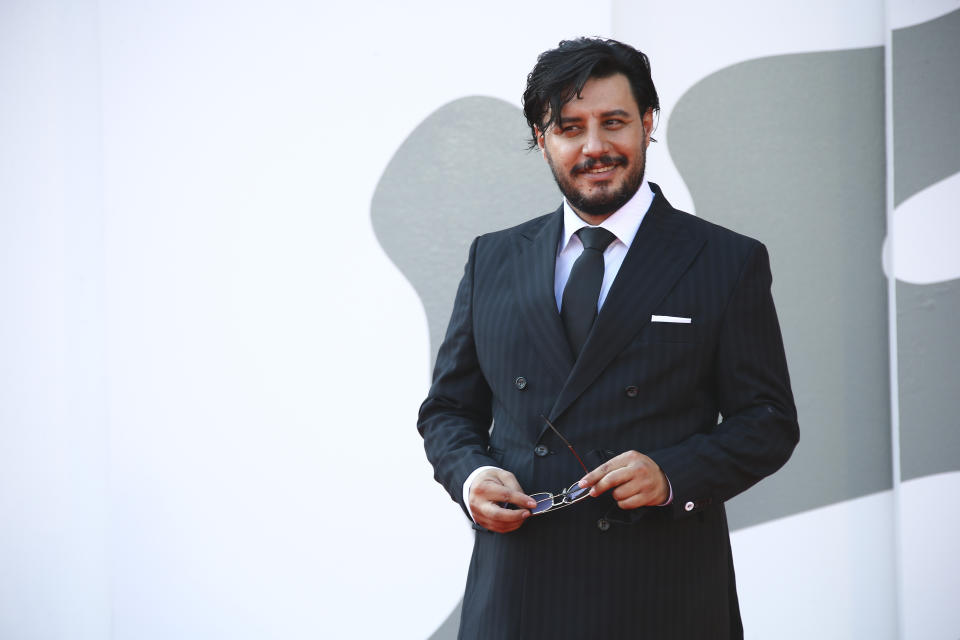 Actor Javad Ezati poses for photographers upon arrival at the premiere of the film 'Khorshid (Sun Children)' during the 77th edition of the Venice Film Festival in Venice, Italy, Sunday, Sept. 6, 2020. (Photo by Joel C Ryan/Invision/AP)